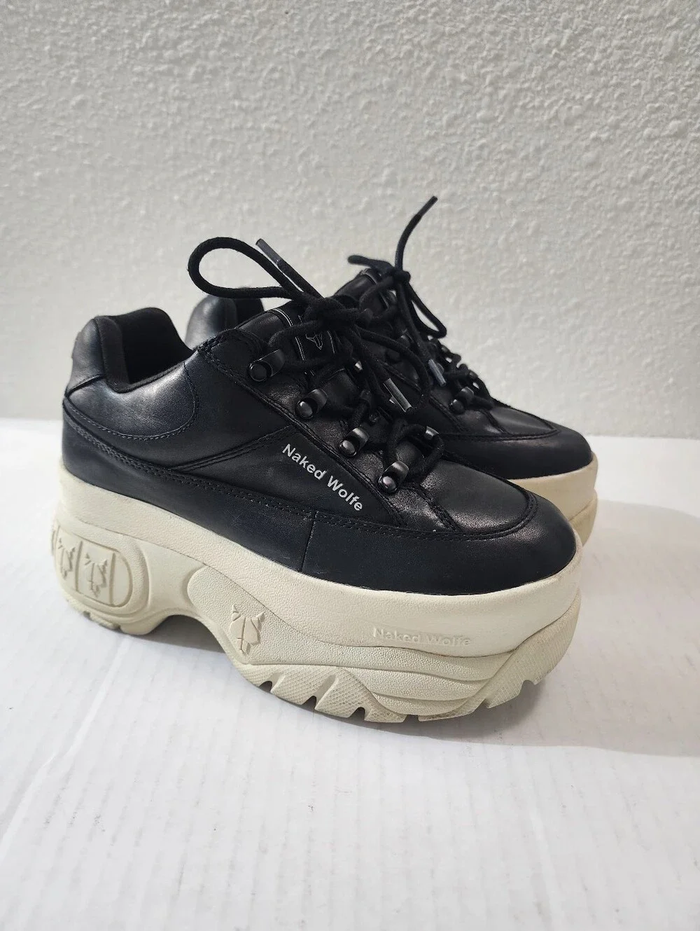 Naked Wolfe Sporty Black Leather Chunky Platform Goth Sneakers Women's US 8